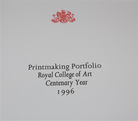 A boxed set of prints 11 x 11, by students and staff at the Royal College of Art for 1996, artists include Helen Charwick, Tracey Emi